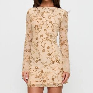 NWT Princess Polly Folklore Long Sleeve Mini Dress Cream Size 2
